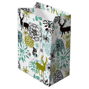Blauwgroen blauw groen flesje en deer art pattern medium cadeauzakje