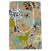 Blauwgroen blauw groen flesje en deer art pattern medium cadeauzakje (Voorkant)