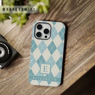  Blauwgroen Blauw Groen Grijs Argyle Pattern iPhone 15 Pro Max Hoesje