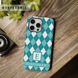  Blauwgroen Blauw Groen Wit Argyle Patroon iPhone 15 Pro Max Hoesje