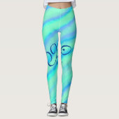 Blauwgroen blauw groenWaterverf lijnen Voeg uw mon Leggings (Voorkant)