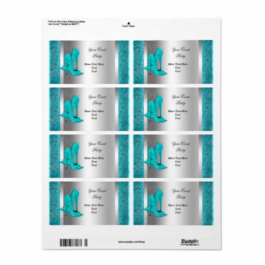 Blauwgroen Blauw Hoge Hak Schoenen Zilver Event Etiket (Full Sheet)