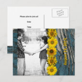 Blauwgroen Blauw Hout Look Zonnebloem Foto Save th Aankondigingskaart (Voorkant / Achterkant)