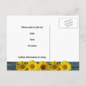 Blauwgroen Blauw Hout Look Zonnebloem Foto Save th Aankondigingskaart (Achterkant)