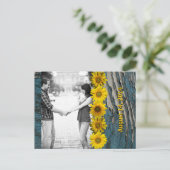 Blauwgroen Blauw Hout Look Zonnebloem Foto Save th Aankondigingskaart (Staand voorkant)