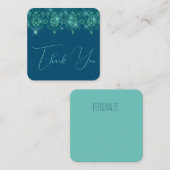 Blauwgroen blauw kant diamant sprankeling look ele notitiekaartje (Voorkant / Achterkant)
