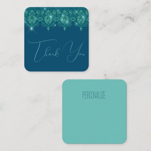 Blauwgroen blauw kant diamant sprankeling look ele notitiekaartje (Voorkant / Achterkant)