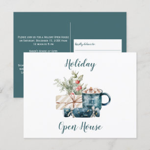 Blauwgroen blauw kerstfeest Open House Briefkaart