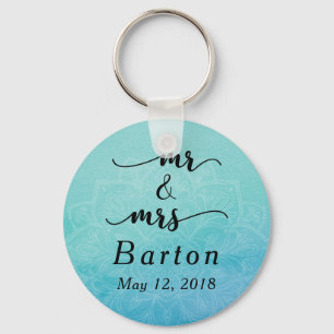 Blauwgroen & Blauw Mandala bruiloft Sleutelhanger