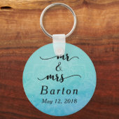 Blauwgroen & Blauw Mandala bruiloft Sleutelhanger (Voorkant)