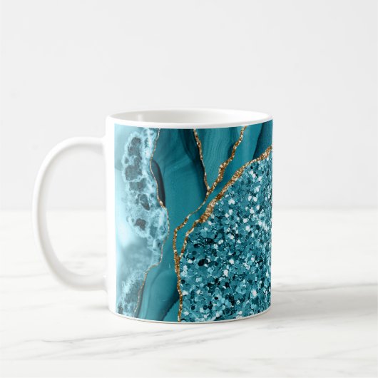 Blauwgroen blauw marmer Geode Gold Glitter Agate Koffiemok (Links)