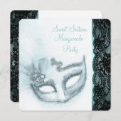 Blauwgroen Blauw Masquerade Party Kaart (Voorkant / Achterkant)