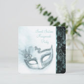 Blauwgroen Blauw Masquerade Party Kaart (Staand voorkant)