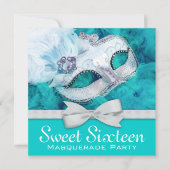 Blauwgroen Blauw Masquerade Party Kaart (Voorkant)