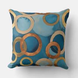 blauwgroen-blauw met gouden en gedempte koperringe kussen
