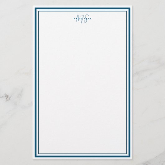 Blauwgroen Blauw Minimalistisch Eenvoudig Monogram Briefpapier (Voorkant)