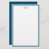 Blauwgroen Blauw Minimalistisch Eenvoudig Monogram Briefpapier (Voorkant / Achterkant)