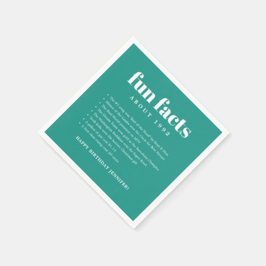 Blauwgroen Blauw Modern Minimal Fun Facts Verjaard Servet (Hoek)