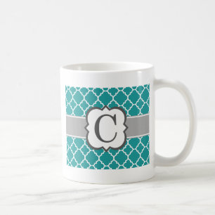Blauwgroen Blauw Monogram Letter C Quatrefoil Koffiemok