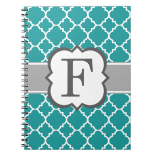 Blauwgroen Blauw Monogram Letter F Quatrefoil Notitieboek