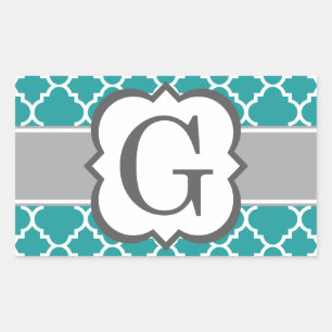 Blauwgroen Blauw Monogram Letter G Quatrefoil Rechthoekige Sticker