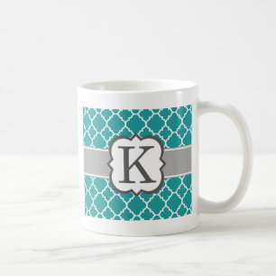 Blauwgroen Blauw Monogram Letter K Quatrefoil Koffiemok