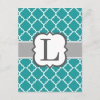 Blauwgroen Blauw Monogram Letter L Quatrefoil