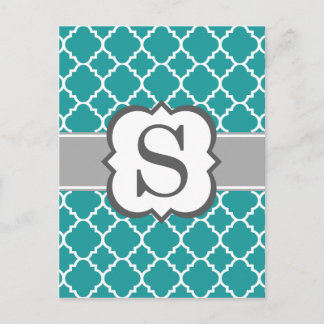 Blauwgroen Blauw Monogram Letter S Quatrefoil Briefkaart