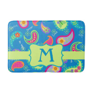 Blauwgroen blauw monogram modern paisleypatroon badmat
