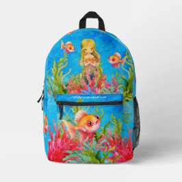 Blauwgroen Blauw Monogram Naam Zeemeermin Strandla Bedrukte Rugzak