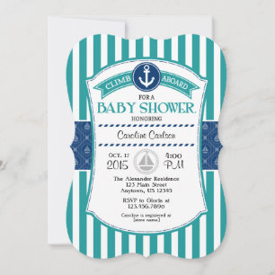 Blauwgroen blauw Nautisch Baby shower Kaart