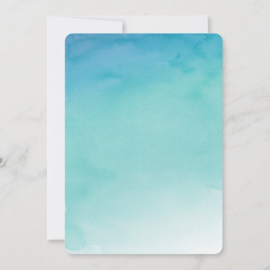Blauwgroen & Blauw Ombre Waterverf Uitnodiging voo (Achterkant)