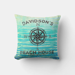 Blauwgroen Blauw Ombre Zee Monogrammed Outdoor Kus Buitenkussen
