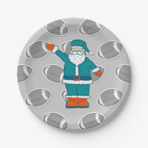 blauwgroen blauw oranje kerstfeest santa claus bas papieren bordje