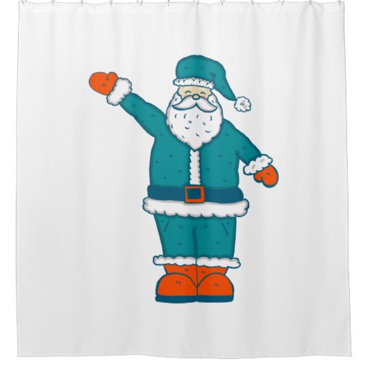 blauwgroen blauw oranje kerstfeest santa claus douchegordijn (Voorkant)