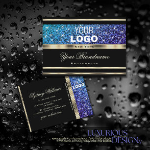 Blauwgroen blauw Paars gradiënt Glitter Logo Gold Visitekaartje