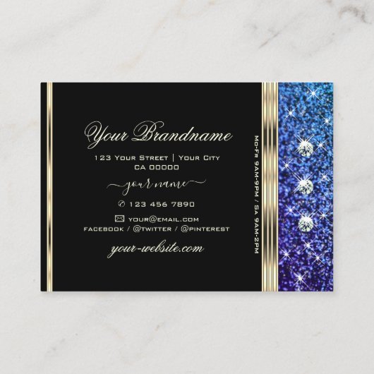 Blauwgroen Blauw Paarse Ombre Glitter Diamonds Gou Visitekaartje (Achterkant)
