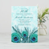 Blauwgroen blauw pacock 90th Birthday Kaart (Staand voorkant)