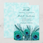 Blauwgroen blauw pacock 90th Birthday Kaart (Voorkant / Achterkant)