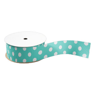 Blauwgroen blauw puntpatroon grosgrain lint