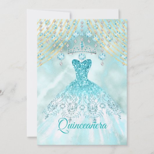 Blauwgroen blauw Quinceanera 15e verjaardag Kaart (Voorkant)