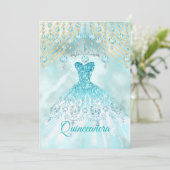 Blauwgroen blauw Quinceanera 15e verjaardag Kaart (Staand voorkant)