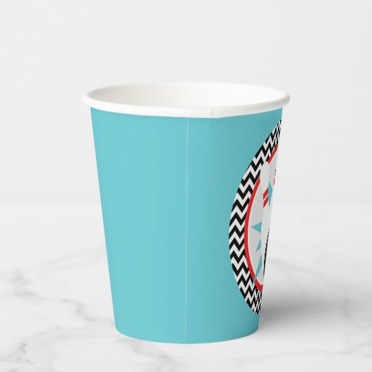 Blauwgroen Blauw Retro Bowling Papier Cups Papieren Bekers (Rechts)