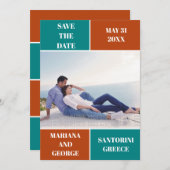 Blauwgroen blauw, roestkleurblok bruiloft Opslaan  Save The Date (Voorkant / Achterkant)