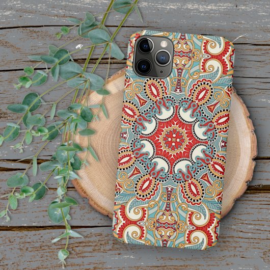 Blauwgroen blauw rood Licht Oranje Floral Mosaic P iPhone Hoesje
