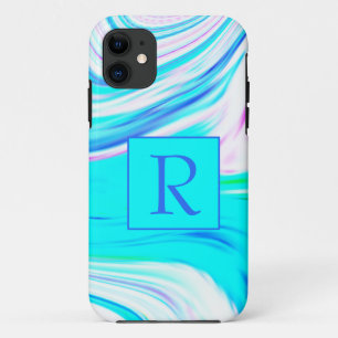Blauwgroen Blauw Roze Witte Abstracte Golven Monog iPhone 11 Hoesje