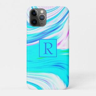 Blauwgroen Blauw Roze Witte Abstracte Golven Monog iPhone 11 Pro Hoesje