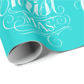 Blauwgroen blauw script voor prettige kersttalk cadeaupapier (Rol Hoek)