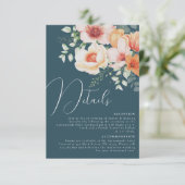 Blauwgroen Blauw Sinaasappel Perzik Bloemen Trouwd Informatiekaartje (Staand voorkant)