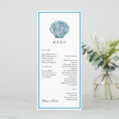 Blauwgroen Blauw Single Seashell Wedding Menu (Staand voorkant)